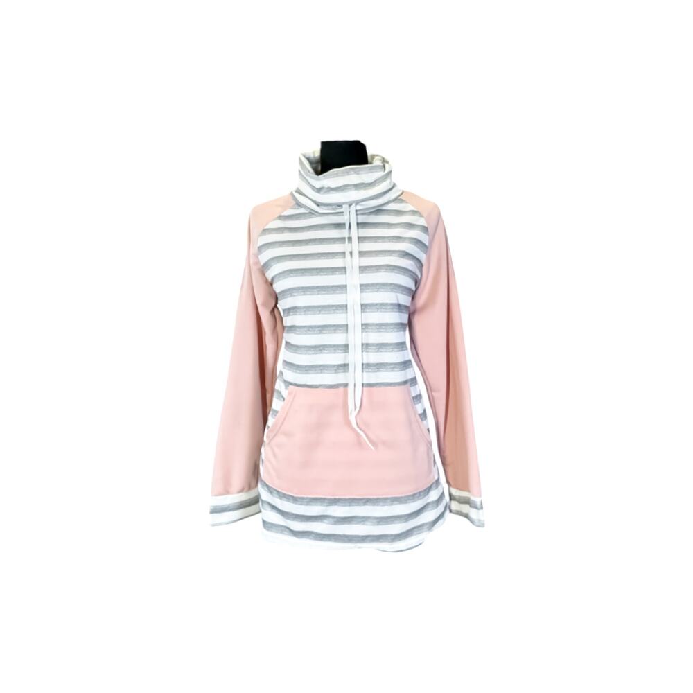 Ealey Cowl Neck Gray Pink Striped Pullover Sweater - Size XL
